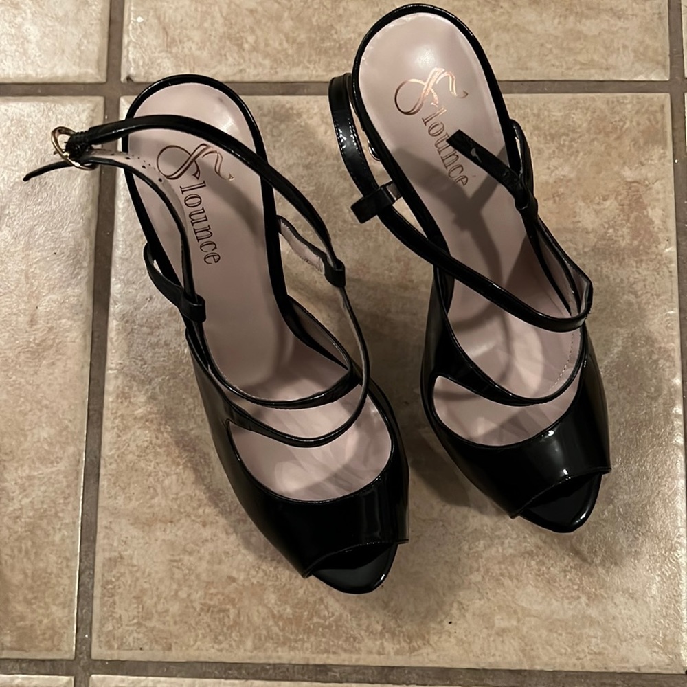 Black patent leather heels
